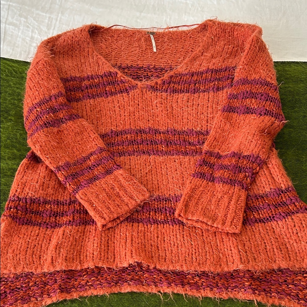 Free People like hand knit V-Neck Sweater - Orange and Purple